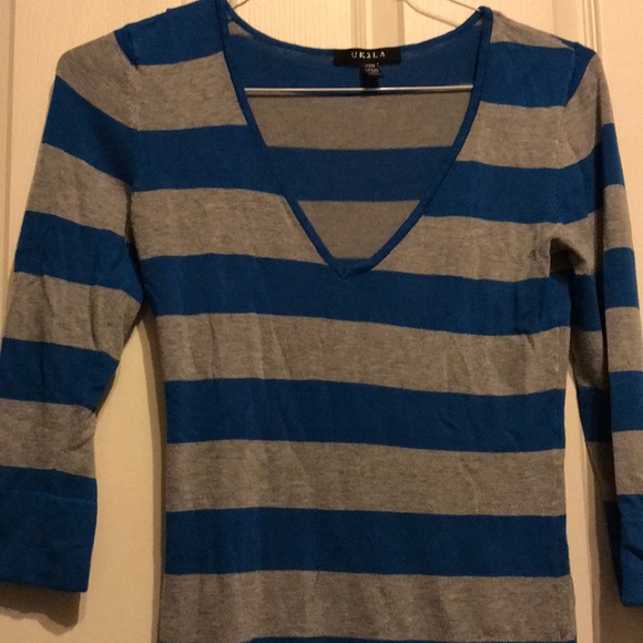Women’s M Blue&Gray Striped 3/4 Length Sweater - Picture 2 of 4